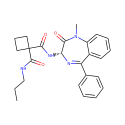 CCCNC(=O)C1(C(=O)N[C@H]2N=C(c3ccccc3)c3ccccc3N(C)C2=O)CCC1 ZINC000028822909