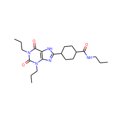 CCCNC(=O)C1CCC(c2nc3c([nH]2)c(=O)n(CCC)c(=O)n3CCC)CC1 ZINC000029556125