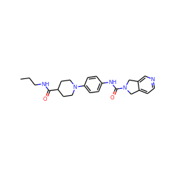 CCCNC(=O)C1CCN(c2ccc(NC(=O)N3Cc4ccncc4C3)cc2)CC1 ZINC000166370720