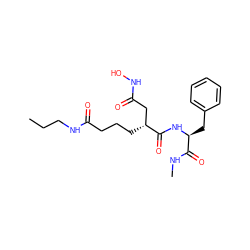 CCCNC(=O)CCC[C@H](CC(=O)NO)C(=O)N[C@@H](Cc1ccccc1)C(=O)NC ZINC000003813617