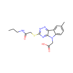 CCCNC(=O)CSc1nnc2c3cc(C)ccc3n(CC(=O)O)c2n1 ZINC000004898915