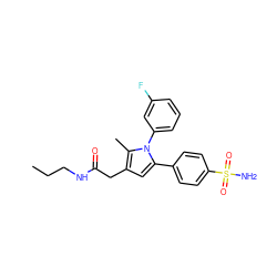 CCCNC(=O)Cc1cc(-c2ccc(S(N)(=O)=O)cc2)n(-c2cccc(F)c2)c1C ZINC000299870856