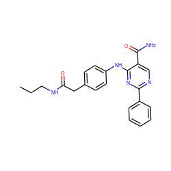 CCCNC(=O)Cc1ccc(Nc2nc(-c3ccccc3)ncc2C(N)=O)cc1 ZINC000096938257