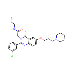 CCCNC(=O)Cn1c(-c2cccc(Cl)c2)nc2ccc(OCCCN3CCCCC3)cc2c1=O ZINC000066066296