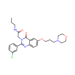 CCCNC(=O)Cn1c(-c2cccc(Cl)c2)nc2ccc(OCCCN3CCOCC3)cc2c1=O ZINC000066079838