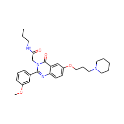 CCCNC(=O)Cn1c(-c2cccc(OC)c2)nc2ccc(OCCCN3CCCCC3)cc2c1=O ZINC000066066295