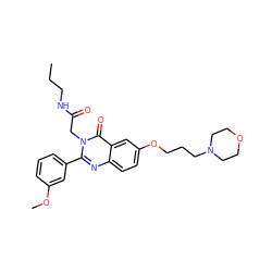 CCCNC(=O)Cn1c(-c2cccc(OC)c2)nc2ccc(OCCCN3CCOCC3)cc2c1=O ZINC000066079190