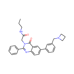 CCCNC(=O)Cn1c(-c2ccccc2)nc2ccc(-c3cccc(CN4CCC4)c3)cc2c1=O ZINC000071332153