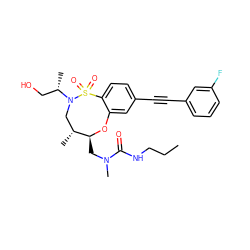 CCCNC(=O)N(C)C[C@@H]1Oc2cc(C#Cc3cccc(F)c3)ccc2S(=O)(=O)N([C@@H](C)CO)C[C@H]1C ZINC000095727615