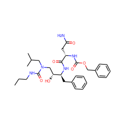 CCCNC(=O)N(CC(C)C)C[C@@H](O)[C@H](Cc1ccccc1)NC(=O)[C@H](CC(N)=O)NC(=O)OCc1ccccc1 ZINC000014943008