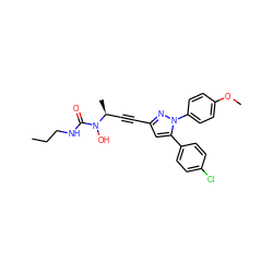 CCCNC(=O)N(O)[C@@H](C)C#Cc1cc(-c2ccc(Cl)cc2)n(-c2ccc(OC)cc2)n1 ZINC000028090553