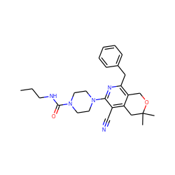 CCCNC(=O)N1CCN(c2nc(Cc3ccccc3)c3c(c2C#N)CC(C)(C)OC3)CC1 ZINC000019708434