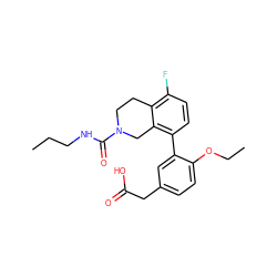 CCCNC(=O)N1CCc2c(F)ccc(-c3cc(CC(=O)O)ccc3OCC)c2C1 ZINC000144031018