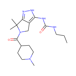 CCCNC(=O)Nc1[nH]nc2c1CN(C(=O)C1CCN(C)CC1)C2(C)C ZINC000038824760