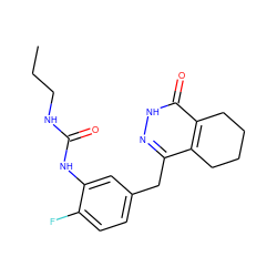 CCCNC(=O)Nc1cc(Cc2n[nH]c(=O)c3c2CCCC3)ccc1F ZINC000147316898