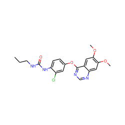 CCCNC(=O)Nc1ccc(Oc2ncnc3cc(OC)c(OC)cc23)cc1Cl ZINC000003966300