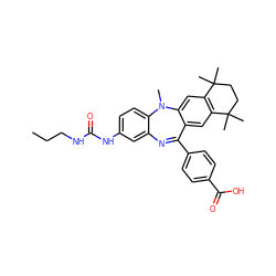 CCCNC(=O)Nc1ccc2c(c1)N=C(c1ccc(C(=O)O)cc1)c1cc3c(cc1N2C)C(C)(C)CCC3(C)C ZINC000028824101