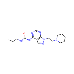 CCCNC(=O)Nc1ncnc2c1cnn2CCN1CCCCC1 ZINC000208726598