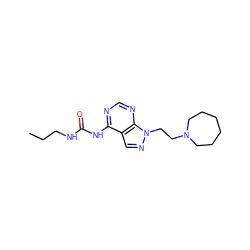 CCCNC(=O)Nc1ncnc2c1cnn2CCN1CCCCCC1 ZINC000145066566