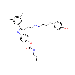 CCCNC(=O)Oc1ccc2[nH]c(-c3cc(C)cc(C)c3)c(CCNCCCCc3ccc(O)cc3)c2c1 ZINC000027561347