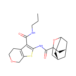 CCCNC(=O)c1c(NC(=O)C23C[C@@H]4CC(C[C@H](C4)C2)O3)sc2c1CCOC2 ZINC000101500812