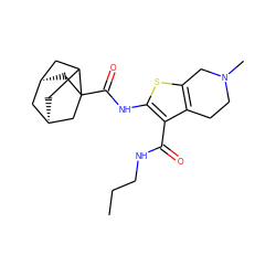 CCCNC(=O)c1c(NC(=O)C23C[C@@H]4CC2C[C@H](C4)C3)sc2c1CCN(C)C2 ZINC000101500795