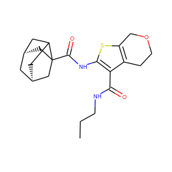 CCCNC(=O)c1c(NC(=O)C23C[C@@H]4CC2C[C@H](C4)C3)sc2c1CCOC2 ZINC000101500778