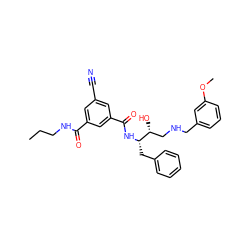 CCCNC(=O)c1cc(C#N)cc(C(=O)N[C@@H](Cc2ccccc2)[C@H](O)CNCc2cccc(OC)c2)c1 ZINC000028705212