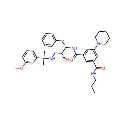 CCCNC(=O)c1cc(C(=O)N[C@@H](Cc2ccccc2)[C@H](O)CNC(C)(C)c2cccc(OC)c2)cc(N2CCCCC2)c1 ZINC000169334461