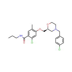 CCCNC(=O)c1cc(C)c(OC[C@@H]2CN(Cc3ccc(Cl)cc3)CCO2)cc1Cl ZINC000095607363