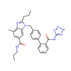 CCCNC(=O)c1cc(C)c2nc(CCC)n(Cc3ccc(-c4ccccc4C(=O)Nc4nn[nH]n4)cc3)c2c1 ZINC000653709724