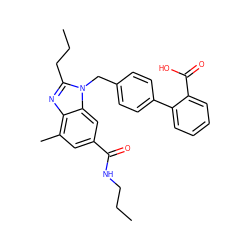 CCCNC(=O)c1cc(C)c2nc(CCC)n(Cc3ccc(-c4ccccc4C(=O)O)cc3)c2c1 ZINC000096935323