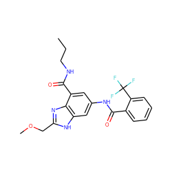 CCCNC(=O)c1cc(NC(=O)c2ccccc2C(F)(F)F)cc2[nH]c(COC)nc12 ZINC000205655849