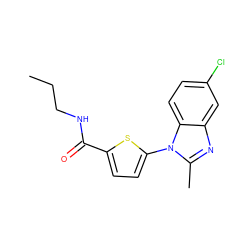 CCCNC(=O)c1ccc(-n2c(C)nc3cc(Cl)ccc32)s1 ZINC000169701597