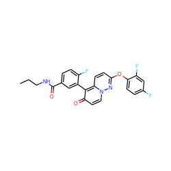 CCCNC(=O)c1ccc(F)c(-c2c(=O)ccn3nc(Oc4ccc(F)cc4F)ccc23)c1 ZINC000084732701