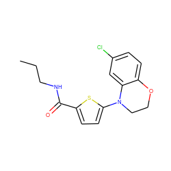 CCCNC(=O)c1ccc(N2CCOc3ccc(Cl)cc32)s1 ZINC000015735054