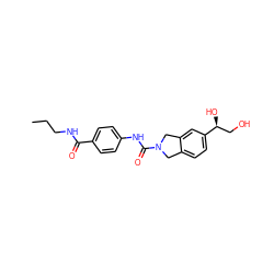 CCCNC(=O)c1ccc(NC(=O)N2Cc3ccc([C@@H](O)CO)cc3C2)cc1 ZINC000166162971