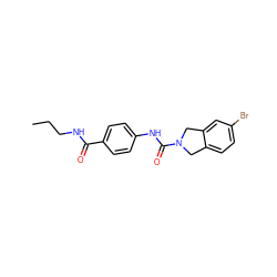 CCCNC(=O)c1ccc(NC(=O)N2Cc3ccc(Br)cc3C2)cc1 ZINC000165839573