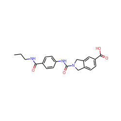 CCCNC(=O)c1ccc(NC(=O)N2Cc3ccc(C(=O)O)cc3C2)cc1 ZINC000167283376