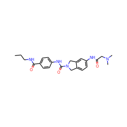 CCCNC(=O)c1ccc(NC(=O)N2Cc3ccc(NC(=O)CN(C)C)cc3C2)cc1 ZINC000166574485