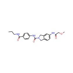 CCCNC(=O)c1ccc(NC(=O)N2Cc3ccc(NC(=O)COC)cc3C2)cc1 ZINC000166457024