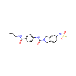 CCCNC(=O)c1ccc(NC(=O)N2Cc3ccc(NS(C)(=O)=O)cc3C2)cc1 ZINC000166351285