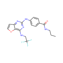 CCCNC(=O)c1ccc(Nc2nc(NCC(F)(F)F)c3occc3n2)cc1 ZINC000116903336