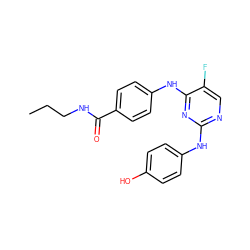 CCCNC(=O)c1ccc(Nc2nc(Nc3ccc(O)cc3)ncc2F)cc1 ZINC000040834379