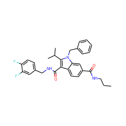 CCCNC(=O)c1ccc2c(C(=O)NCc3ccc(F)c(F)c3)c(C(C)C)n(Cc3ccccc3)c2c1 ZINC000096172217