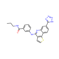 CCCNC(=O)c1cccc(Nc2nc3cc(-c4nnn[nH]4)ccc3c3sccc23)c1 ZINC000167784802