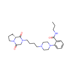 CCCNC(=O)c1ccccc1N1CCN(CCCCN2CC(=O)N3CCC[C@@H]3C2=O)CC1 ZINC000013861499