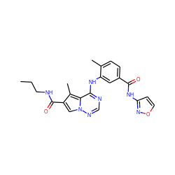 CCCNC(=O)c1cn2ncnc(Nc3cc(C(=O)Nc4ccon4)ccc3C)c2c1C ZINC000058660604