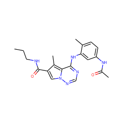 CCCNC(=O)c1cn2ncnc(Nc3cc(NC(C)=O)ccc3C)c2c1C ZINC000014974282