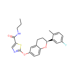 CCCNC(=O)c1cnc(Oc2ccc3c(c2)CC[C@@H](c2cc(F)ccc2C)O3)s1 ZINC000145618050